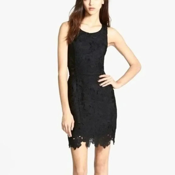 ASTR Black Lace Overlay Mini Sheath Dress M - Picture 1 of 5